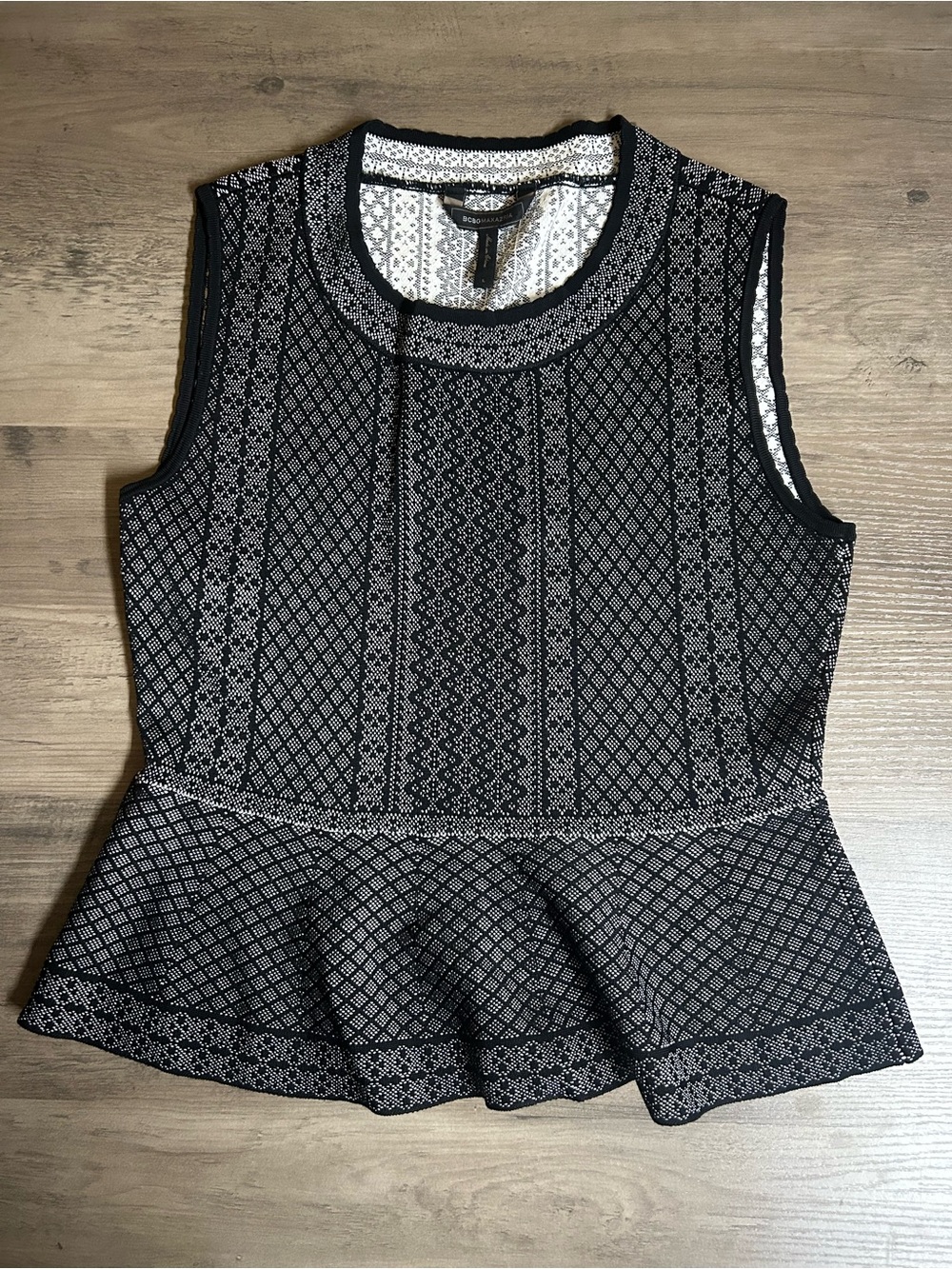 BCBGMaxAzria Black and White Sleeveless Peplum Tank